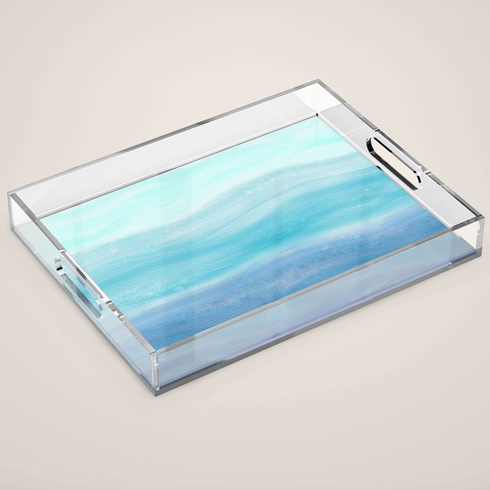Sea Waves, Abstract Watercolor Painting Acrylic Tray Gallery Image 1