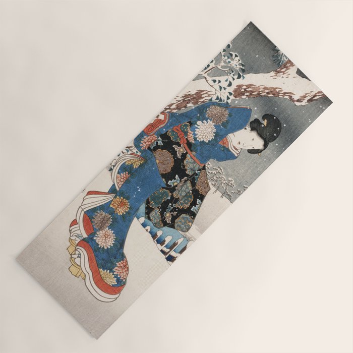 Japanese Vintage Kunisada Hiroshige Snowy Landscape Yoga Mat Gallery Image 1
