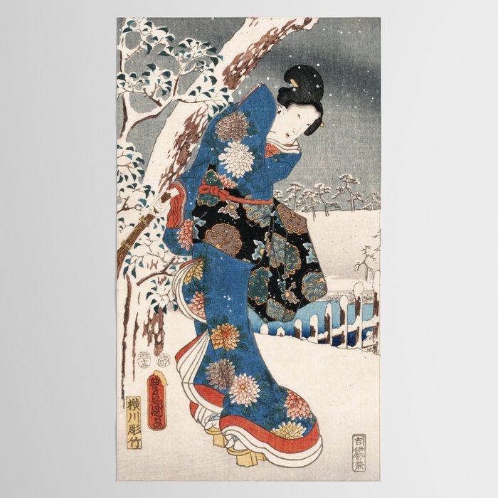 Japanese Vintage Kunisada Hiroshige Snowy Landscape Tablecloth Gallery Image 2