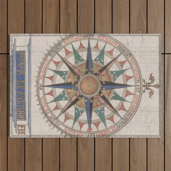 Historical Nautical Compass (1543) Outdoor Rug Gallery Image 1