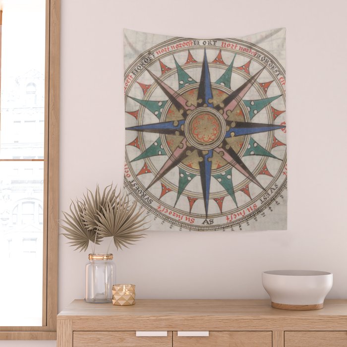 Historical Nautical Compass (1543) Wall Tapestry Gallery Image 2