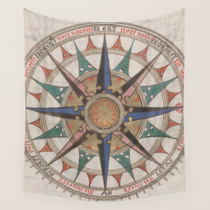 Historical Nautical Compass (1543) Wall Tapestry Gallery Image 4