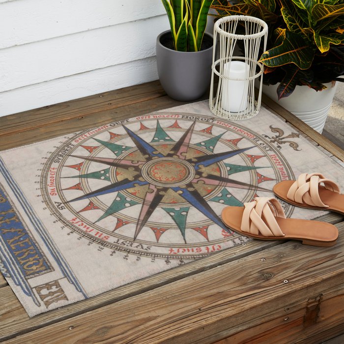 Historical Nautical Compass (1543) Outdoor Rug Gallery Image 2