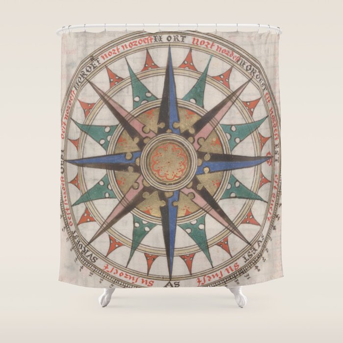 Historical Nautical Compass (1543) Shower Curtain Gallery Image 1