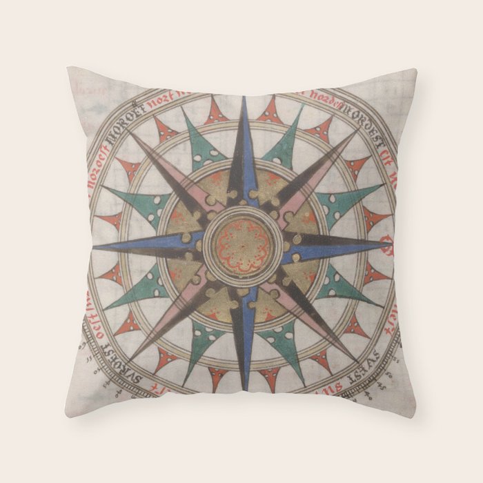 Historical Nautical Compass (1543) Throw Pillow Gallery Image 1