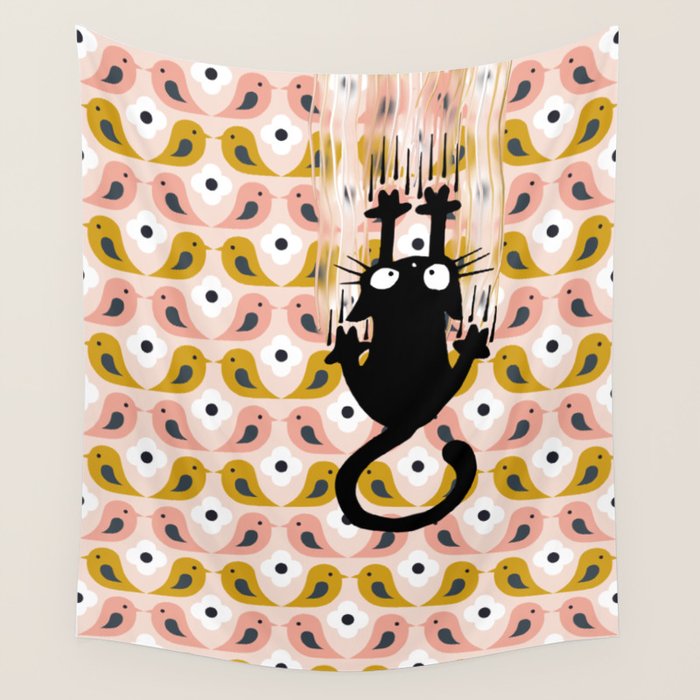 Unexspected falling cat blush Wall Tapestry Gallery Image 1