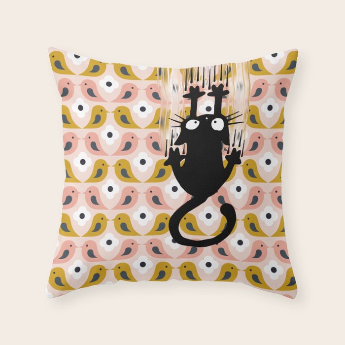 Unexspected falling cat blush Throw Pillow Gallery Image 6