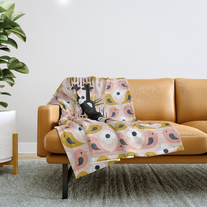 Unexspected falling cat blush Throw Blanket Gallery Image 1