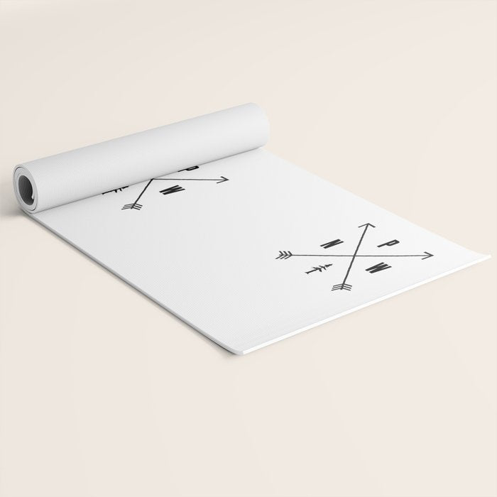 PNW Pacific Northwest Compass - White on Black Minimal Yoga Mat Gallery Image 2