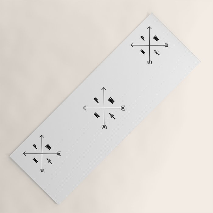 PNW Pacific Northwest Compass - White on Black Minimal Yoga Mat Gallery Image 1