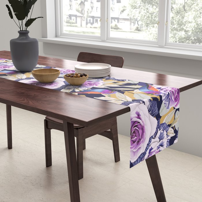 Bird in the rose bush D Table Runner Gallery Image 2