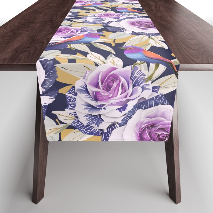 Bird in the rose bush D Table Runner Gallery Image 1