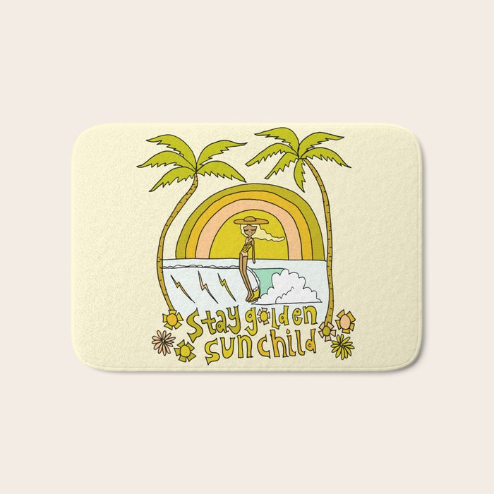 stay golden sun child //retro surf art by surfy birdy Bath Mat Gallery Image 1