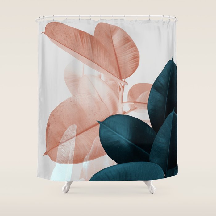 Blush & Blue Leaves Shower Curtain Gallery Image 1
