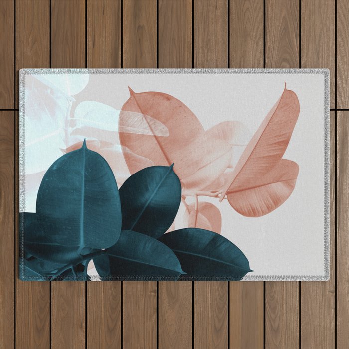 Blush & Blue Leaves Outdoor Rug Gallery Image 1