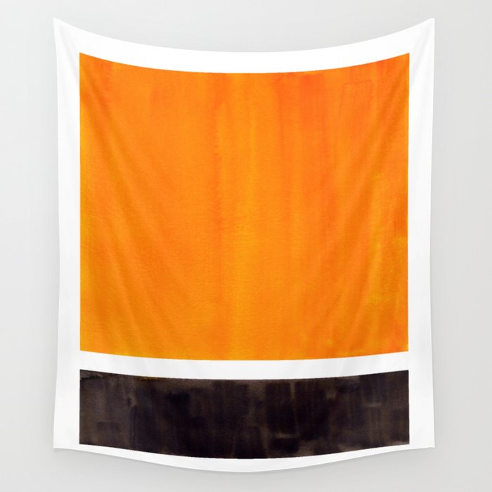Minimalist Mid Century Modern Color Block Pop Art Rothko Inspired Golden Yellow Black Squares Wall Tapestry Gallery Image 4