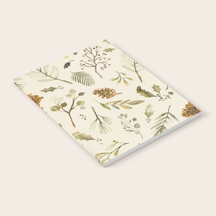 Christmas holiday botanical Pinecones and Holly Ecru Gold Notebook Gallery Image 1