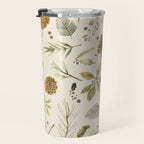 Christmas holiday botanical Pinecones and Holly Ecru Gold Travel Mug Gallery Image 3