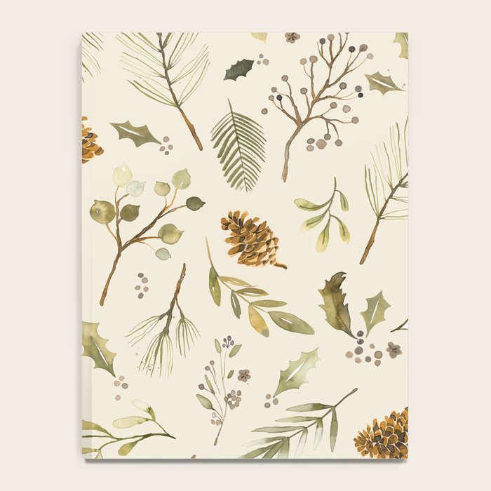 Christmas holiday botanical Pinecones and Holly Ecru Gold Notebook Gallery Image 4