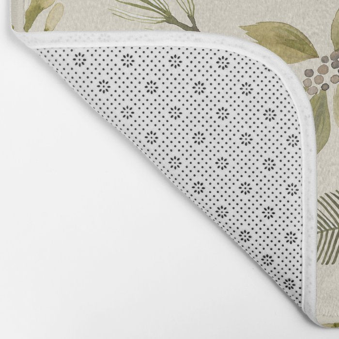 Christmas holiday botanical Pinecones and Holly Ecru Gold Bath Mat Gallery Image 2