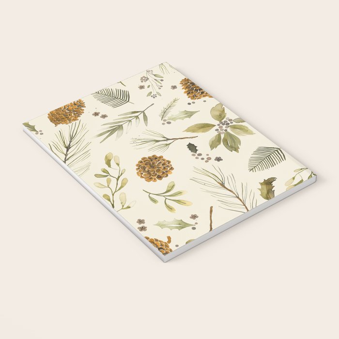 Christmas holiday botanical Pinecones and Holly Ecru Gold Notebook Gallery Image 3
