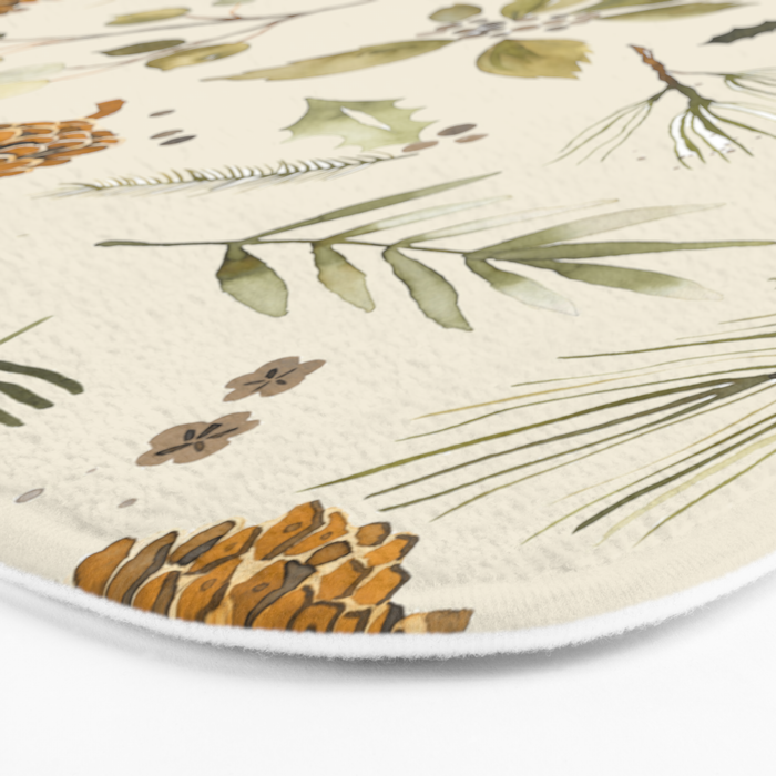 Christmas holiday botanical Pinecones and Holly Ecru Gold Bath Mat Gallery Image 3