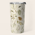 Christmas holiday botanical Pinecones and Holly Ecru Gold Travel Mug Gallery Image 2