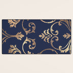 Elegant navy blue gold glitter floral damask Desk Mat Gallery Image 3