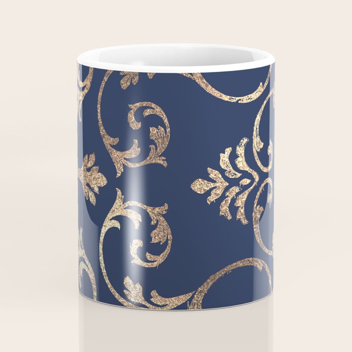 Elegant navy blue gold glitter floral damask Coffee Mug Gallery Image 4
