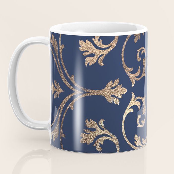 Elegant navy blue gold glitter floral damask Coffee Mug Gallery Image 3
