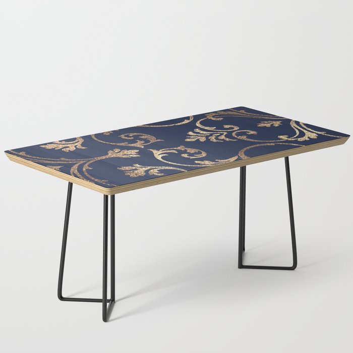 Elegant navy blue gold glitter floral damask Coffee Table Gallery Image 1