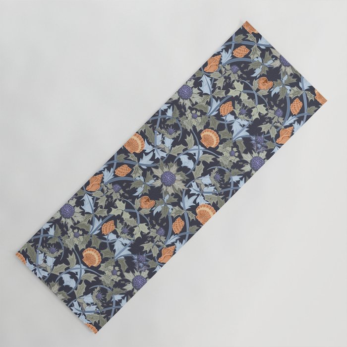 Beach thistle and shells dark navy Yoga Mat Gallery Image 1