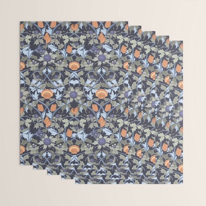 Beach thistle and shells dark navy Wrapping Paper Gallery Image 3