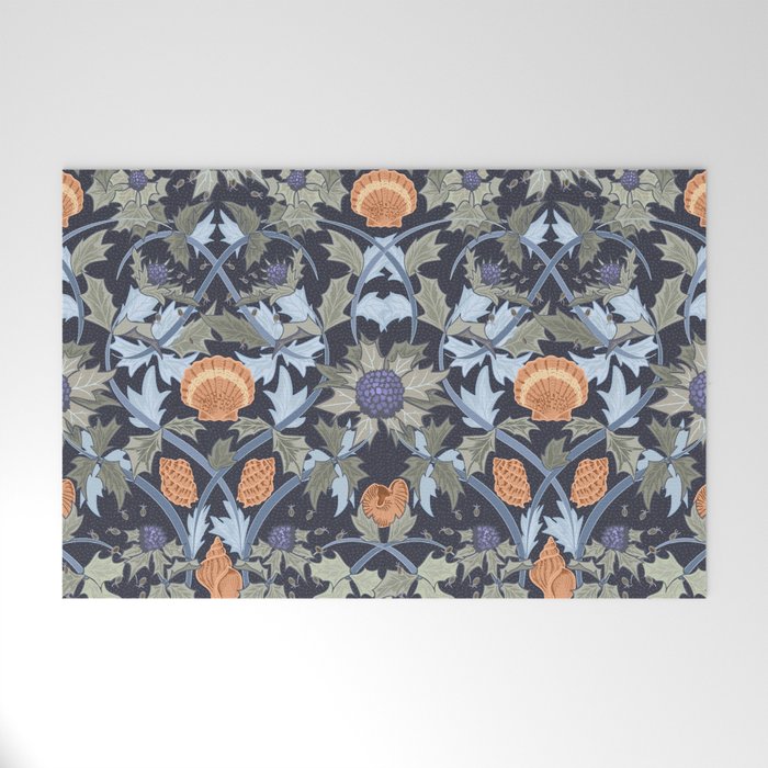 Beach thistle and shells dark navy Welcome Mat Gallery Image 1