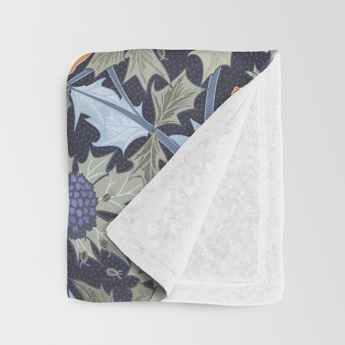 Beach thistle and shells dark navy Throw Blanket Gallery Image 3