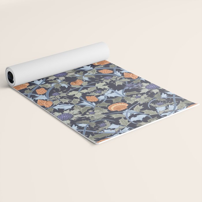 Beach thistle and shells dark navy Yoga Mat Gallery Image 2