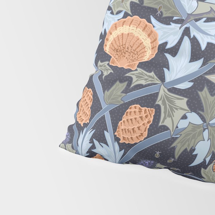 Beach thistle and shells dark navy Pillow Sham Gallery Image 4
