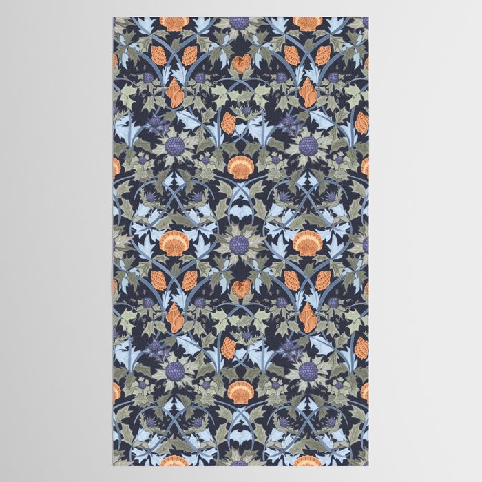 Beach thistle and shells dark navy Tablecloth Gallery Image 2