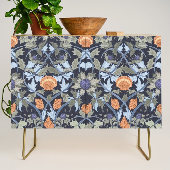 Beach thistle and shells dark navy Credenza Gallery Image 1