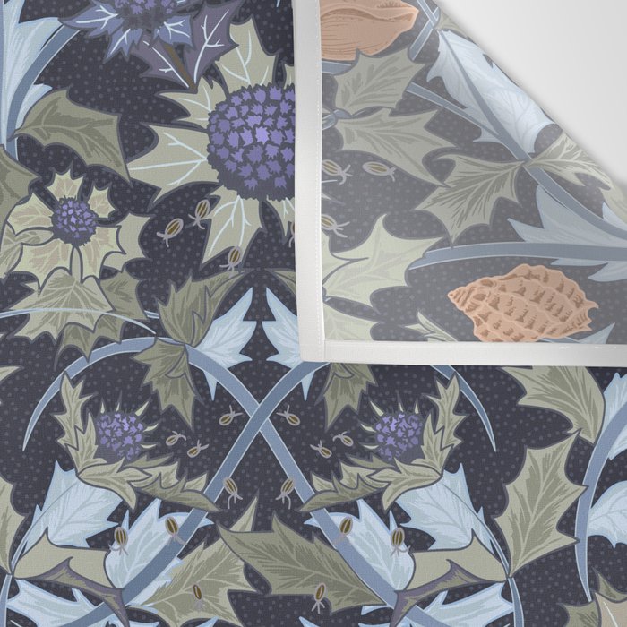 Beach thistle and shells dark navy Wall Tapestry Gallery Image 3
