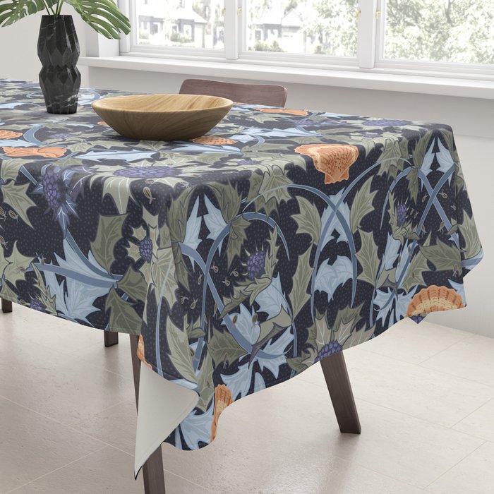 Beach thistle and shells dark navy Tablecloth Gallery Image 3