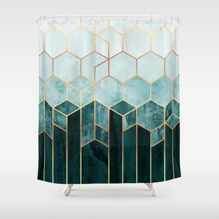 Teal Hexagons Shower Curtain Gallery Image 1