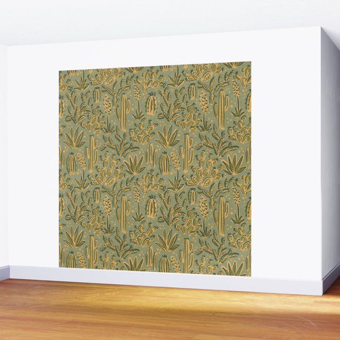 Cactus Desert - green and gold Wall Mural Gallery Image 2