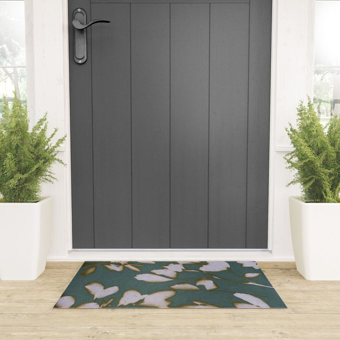 Botanical Whispers / Cyan & Green Welcome Mat Gallery Image 3