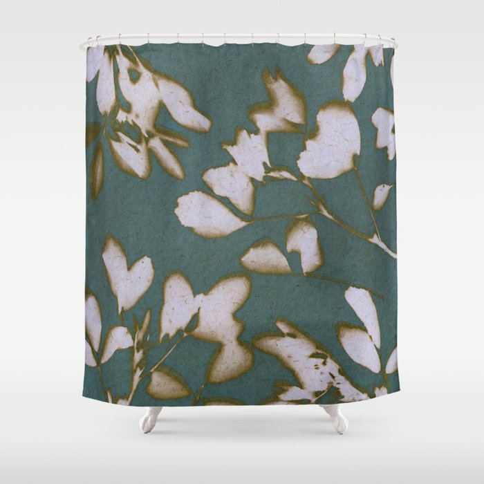 Botanical Whispers / Cyan & Green Shower Curtain Gallery Image 1