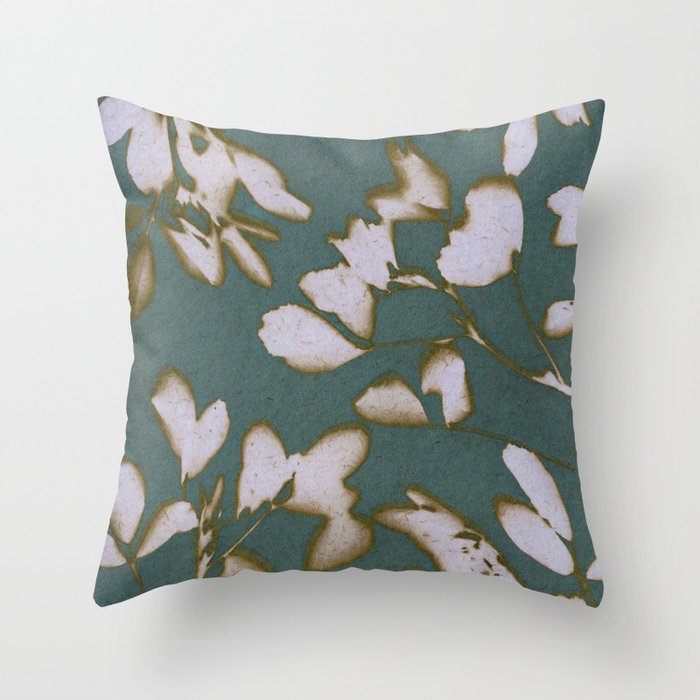 Botanical Whispers / Cyan & Green Throw Pillow Gallery Image 6
