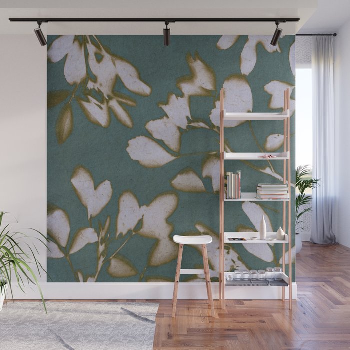 Botanical Whispers / Cyan & Green Wall Mural Gallery Image 1