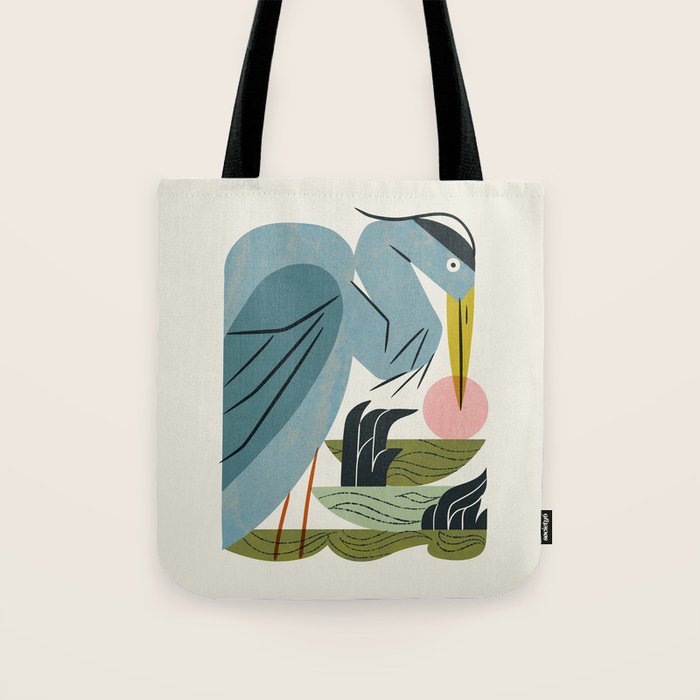 Blue Heron, Green Marsh Tote Bag Gallery Image 1