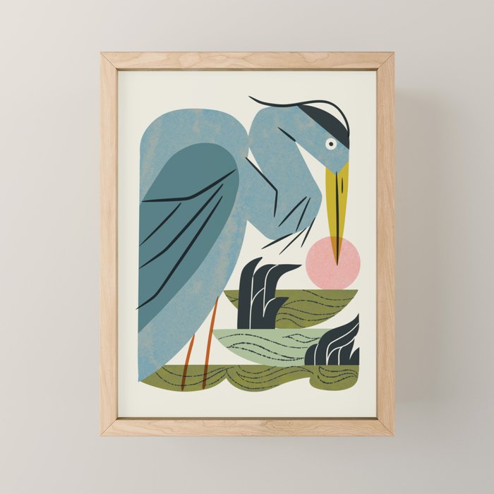 Blue Heron, Green Marsh Mini Art Print Gallery Image 1