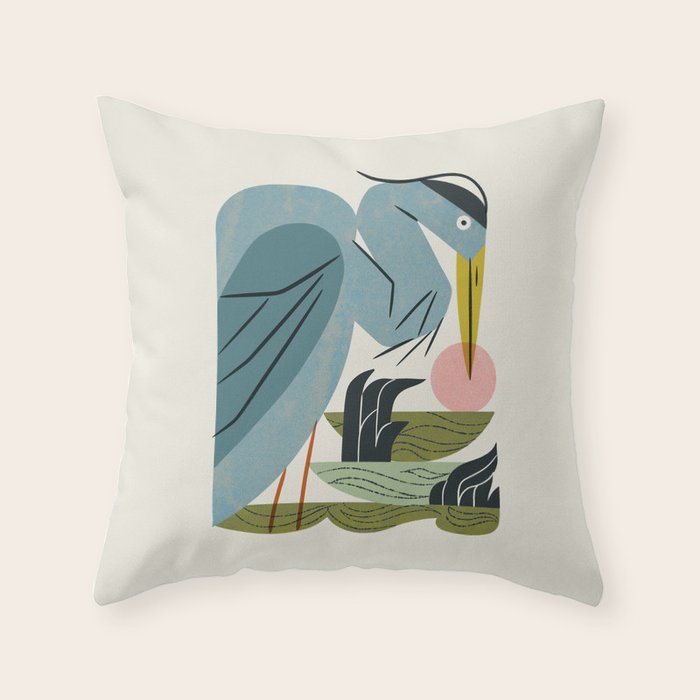 Blue Heron, Green Marsh Throw Pillow Gallery Image 6